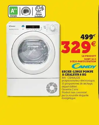 Hyper U Sèche-linge Pompe à Chaleur 8kg Candy offre