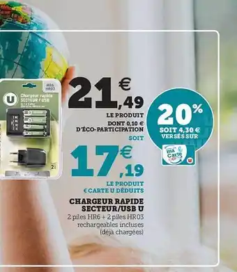 Hyper U Chargeur Rapide Secteur - Usb U offre