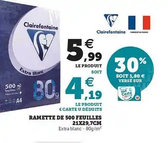 Hyper U Ramette De 500 Feuille 21 X 29,7cm offre