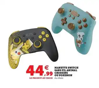 Hyper U Manette Switch Sans Fil Animal Crossing Ou Pokémon offre