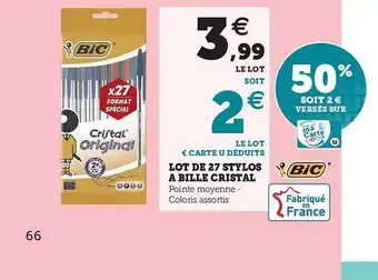 Hyper U Lot De 27 Stylos à Bille Cristal Bic offre