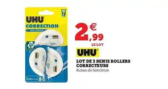 Hyper U Lot De 3 Minis Rollers Correcteurs Uhu offre
