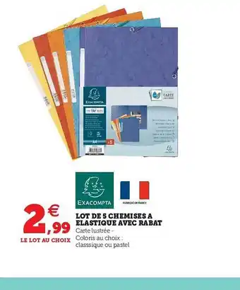 Hyper U Lot De 5 Chemises à élastique Avec Rabat offre
