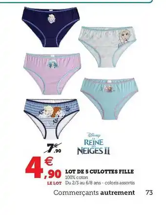 Hyper U Lot De 5 Culottes Fille Disney, La Reine Des Neiges Ii offre