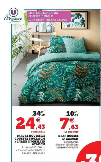 Hyper U Parure Housse De Couette 240 X 220 Cm + 2 Taies D'oreiller 63 X 63 Cm, Drap Housse 140 X 190 Cm offre