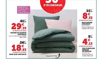 Hyper U Housse De Couette 240 X 220 Cm, Drap Plat 240 X 310 Cm, Drap Housse 140 X 190 Cm, Taie D'oreiller 63 X 63 Cm Ou 50 X 70 Cm offre