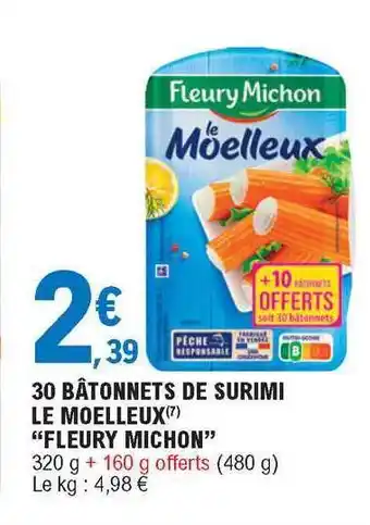 E.Leclerc 30 Bâtonnets De Surimi Le Moelleux offre
