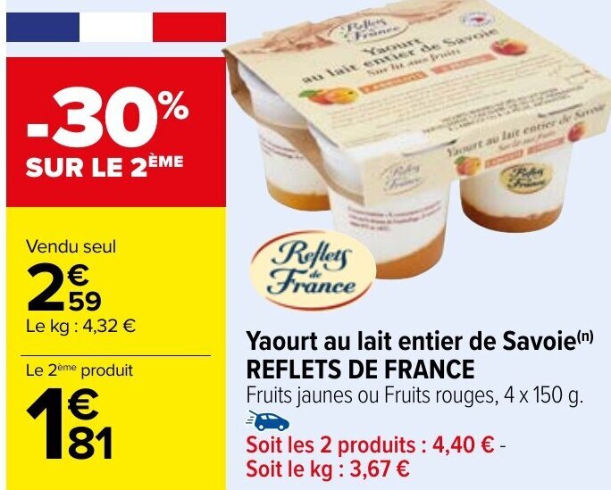 Promo Yaourt Au Lait Entier De Savoie Reflets De France chez Carrefour