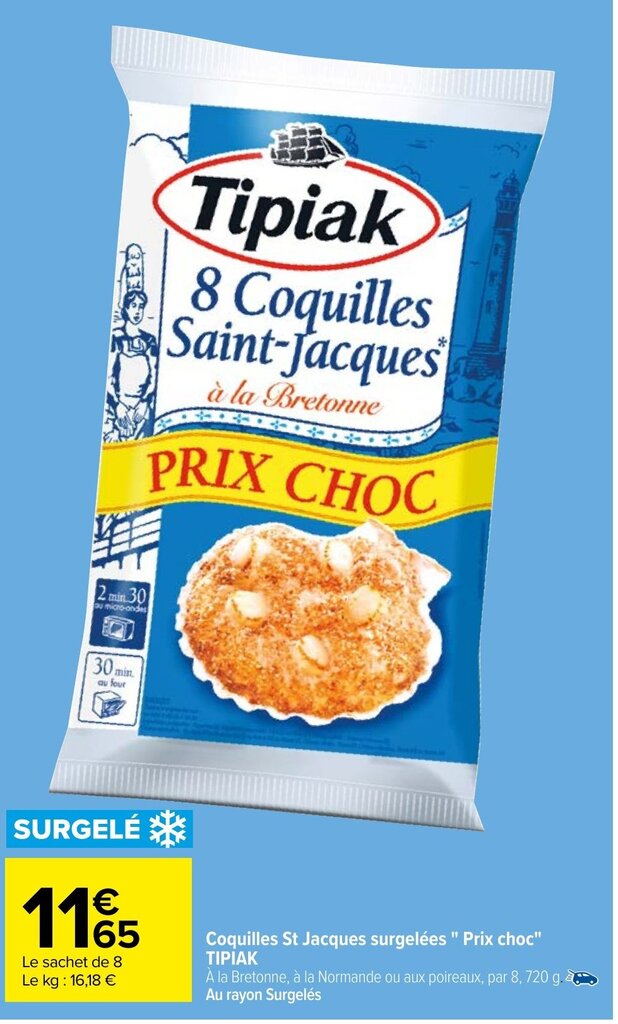 Promo Coquilles St Jacques Surgelées "Prix Choc" Tipiak chez Carrefour