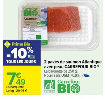 Carrefour 2 Pavés De Saumon Atlantique Avec Peau Carrefour Bio offre