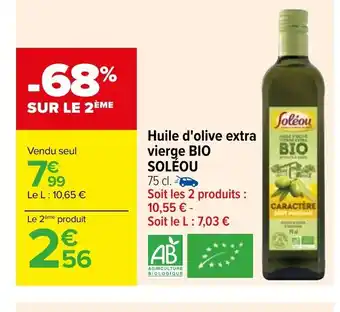Carrefour Huile d'Olive extra vierge bio soleou offre
