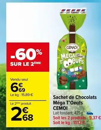 Sachet de chocolats mega t'oeufs cemoi