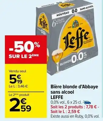 Carrefour Market Bière blonde d'abbaye sans alcool leffe offre