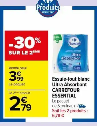 Carrefour Market Essuie-tout blanc ultra absorbant carrefour essential offre