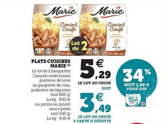 Super U Plats Cuisinés Marie offre