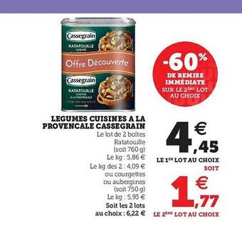 Super U Légumes Cuisinés à La Provencale Cassegrain offre