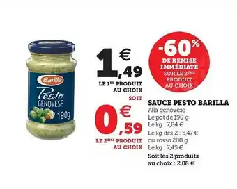 Super U Sauce Pesto Barilla offre