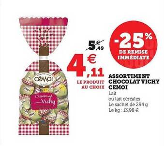Super U Assortiment Chocolat Vichy Cémoi offre