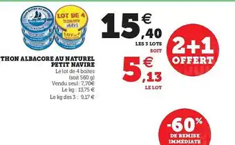 U Express Thon Albacore Au Naturel Petit Navire offre