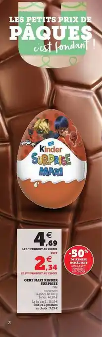 U Express œuf Maxi Kinder Surprise offre