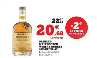 U Express Blended Malt Scotch Whisky Monkey Shoulder 40° offre