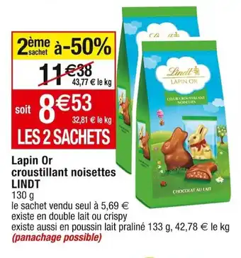 Cora x Carrefour Lapin or croustillant noisettes LINDT offre