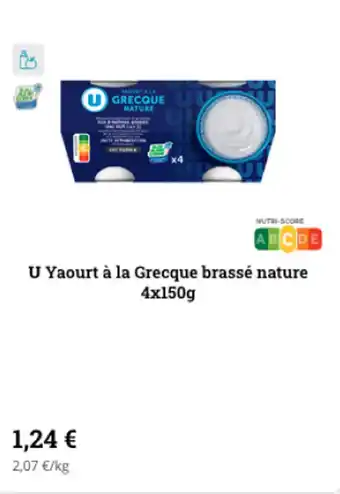 Super U U yaourt à la grecque brassé nature 4x150g offre