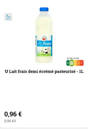 Super U U lait frais demi écrémé pasteurisé - 1L offre