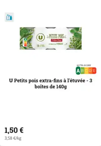 U petits pois extra-fins à l'étuvée - 3 boîtes de 140g