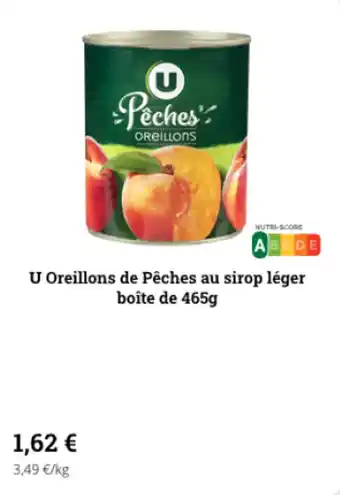 U oreillons de pêches au sirop léger boîte de 465g