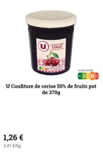 Super U U confiture de cerise 50% de fruits pot de 370g offre