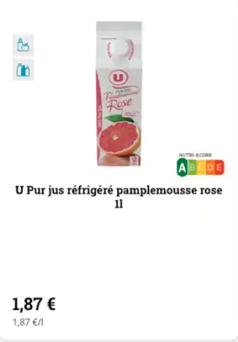 Super U U pur jus réfrigéré pamplemousse rose 1l offre