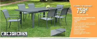 Cora x Carrefour Ensemble table rectagulaire cerise +6 fauteuils mangue offre