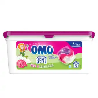 Auchan Lessive capsule rose et lilas blanc omo offre