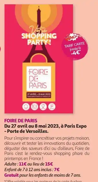 Auchan Foire de paris du 27 avril au 8 mai 2023, à paris expo - porte de versailles. offre