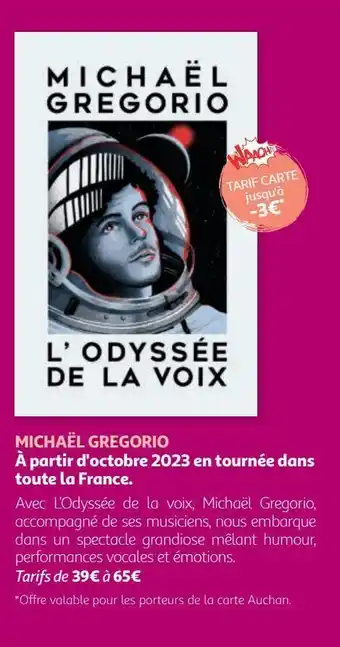 Auchan Michaël gregorio à partir d'octobre 2023 en tournée dans toute la france. offre