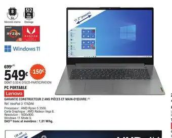 E.Leclerc Lenovo PC Portable offre