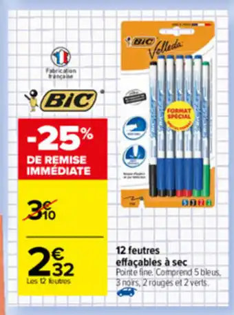 Carrefour 12 Feutres effaçables à sec offre