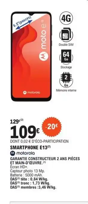E.Leclerc Motorola smartphone E13 offre