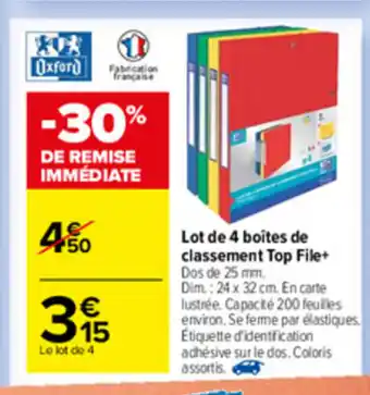 Carrefour Lot de 4 boîtes de classement top file+ offre
