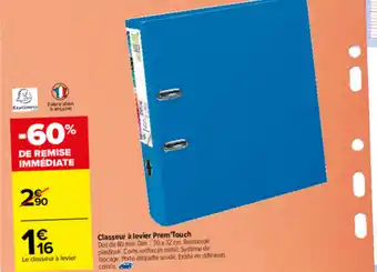 Carrefour Classeur à levier prem'touch offre