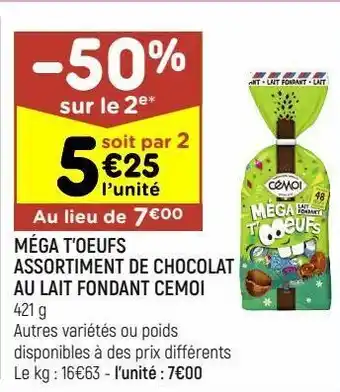 Leader Price Méga t'ouefs assortiment de chocolat au lait fondant cemoi offre