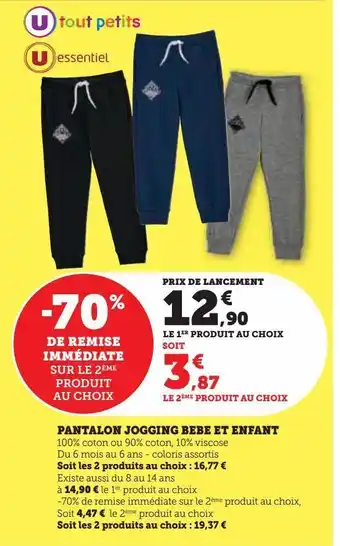 Hyper U Pantalon jogging bebe et enfant offre