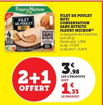 Hyper U Filet de poulet roti conservation sans nitrite fleury michon offre