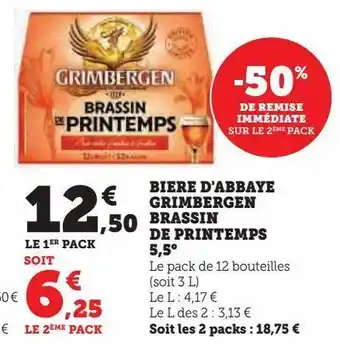 Hyper U Biere d'abbaye grimbergen brassin de printemps 5,5° offre