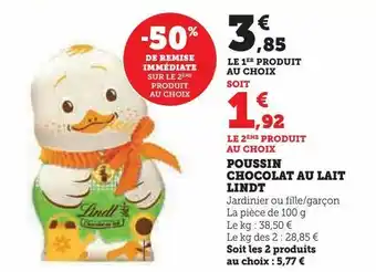 Hyper U Poussin chocolat au lait lindt offre