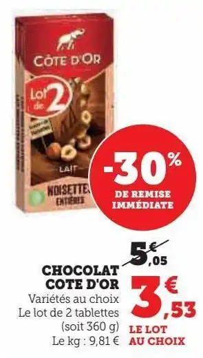 Hyper U Chocolat cote d'or offre