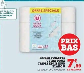 Hyper U Papier toilette ultra doux triple epaisseur blanc u offre