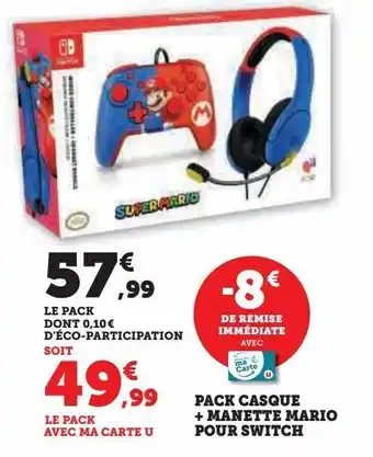 Hyper U Pack casque + manette mario pour switch offre