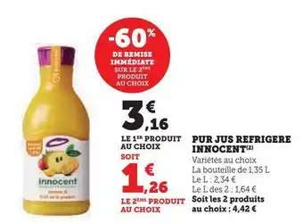 Hyper U Pur jus refrigere innocent offre